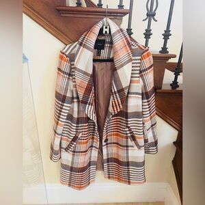Forever 21 Plaid Trench Coat in Brown and Orange